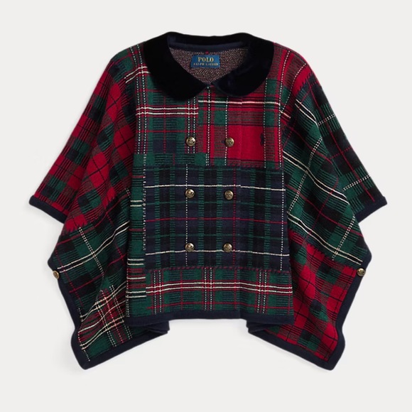 Polo Ralph Lauren Other - Polo by Ralph Lauren Girls Patchwork Plaid Wool Poncho Size S/M NWT